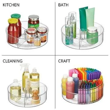 mDesign Lazy Susan Turntable Divided Spinner for Kitchen/Bathroom, Pantry, Fridge, Cupboards Organizing, Fully Rotating Organizer for Food, Spices, Condiments, 11.5" Round, Lumiere Collection, Clear