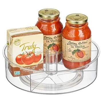 mDesign Lazy Susan Turntable Divided Spinner for Kitchen/Bathroom, Pantry, Fridge, Cupboards Organizing, Fully Rotating Organizer for Food, Spices, Condiments, 11.5" Round, Lumiere Collection, Clear