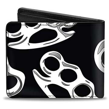 Buckle-Down Men's Wallet, Bifold, Brass Knuckles Skulls Roses Black White, Vegan Leather, 4.0" x 3.5"