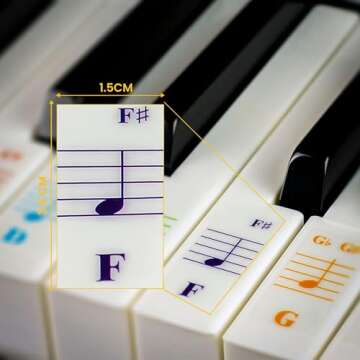QMG Color Piano and Keyboard Stickers and Complete Color Note Piano Music Lesson and Guide Book for ...