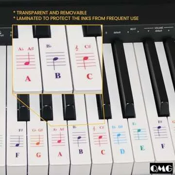 QMG Color Piano and Keyboard Stickers and Complete Color Note Piano Music Lesson and Guide Book for Kids and Beginners