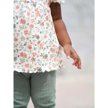 Simple Joys by Carter's Toddler Girls' 4-Piece Short-Sleeve Shirts and Pants Playwear Set, Pack of 4, Bottle Green/White Floral, 5T