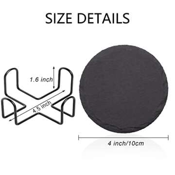 4 PCS Round Slate Drink Coasters Set, SIJDIEE 4 Inch Laser Engraving Black Slate Stone Coasters with...