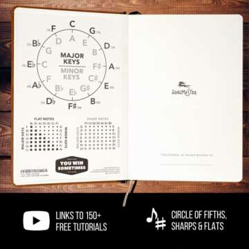 Songmaster Songwriting Journal 5x8 in • Crazy Horse Vegan Leather Music Notebook • 180 Page Hardcover Music Staff Paper Manuscript Paper Notebook Music Journal • 150 Free iVideosongs Lessons