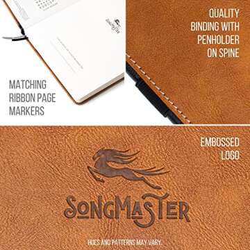 Songmaster Songwriting Journal 5x8 in • Crazy Horse Vegan Leather Music Notebook • 180 Page Hardcover Music Staff Paper Manuscript Paper Notebook Music Journal • 150 Free iVideosongs Lessons