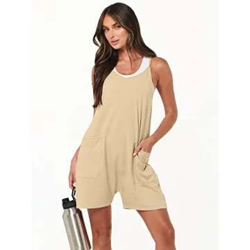 Caracilia Women's Summer Casual Rompers Sleeveless Loose Spaghetti Strap Short Jumpsuits Overalls Tr...