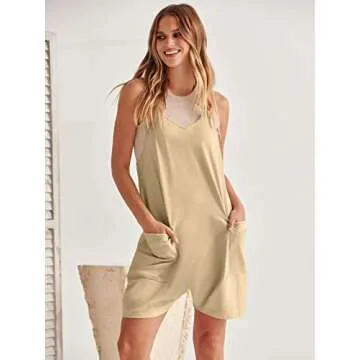 Caracilia Women's Summer Casual Rompers Sleeveless Loose Spaghetti Strap Short Jumpsuits Overalls Trendy Outfits with Pockets