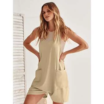 Caracilia Women's Summer Casual Rompers Sleeveless Loose Spaghetti Strap Short Jumpsuits Overalls Trendy Outfits with Pockets