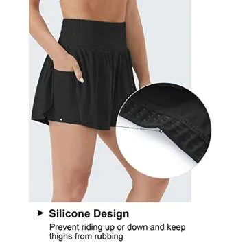 THE GYM PEOPLE Women's High Waisted Flowy Running Shorts 2 in 1 Athletic Workout Skirt Shorts Black