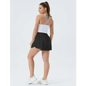 THE GYM PEOPLE Women's High Waisted Flowy Running Shorts 2 in 1 Athletic Workout Skirt Shorts Black