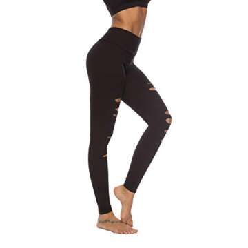 DIBAOLONG Womens High Waist Yoga Pants Cutout Ripped Tummy Control Workout Running Yoga Skinny Leggings Black S