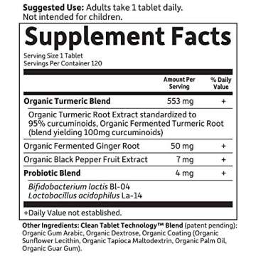 Garden of Life Organics Extra Strength Turmeric Inflammatory Response 120 Tablets-100Mg Curcumin (95% Curcuminoids) Black Pepper, Probiotics, Organic Non-GMO Vegan Gluten Free Herbal Supplement
