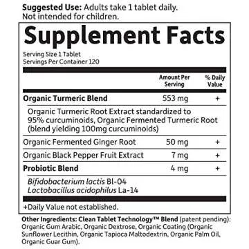 Garden of Life Organics Extra Strength Turmeric Inflammatory Response 120 Tablets-100Mg Curcumin (95% Curcuminoids) Black Pepper, Probiotics, Organic Non-GMO Vegan Gluten Free Herbal Supplement