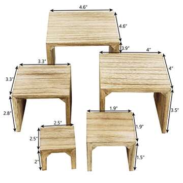 Mooca 5 Pieces Wooden Multi Functions Jewelry Display Stands, Figurine Stand Risers, Retail Display Risers, Oak Color