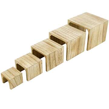 Mooca 5 Pieces Wooden Multi Functions Jewelry Display Stands, Figurine Stand Risers, Retail Display Risers, Oak Color