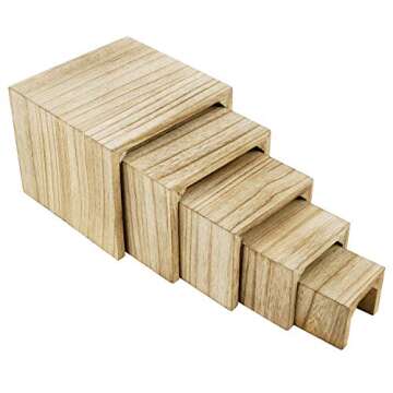 Mooca 5 Pieces Wooden Multi Functions Jewelry Display Stands, Figurine Stand Risers, Retail Display Risers, Oak Color