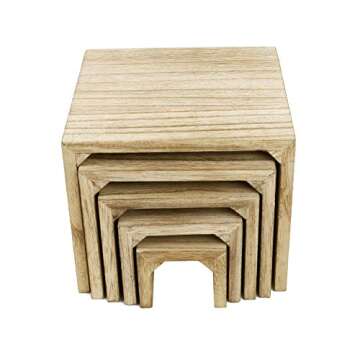 Mooca 5 Pieces Wooden Multi Functions Jewelry Display Stands, Figurine Stand Risers, Retail Display Risers, Oak Color