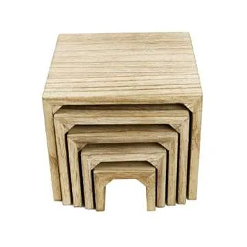 Mooca 5 Pieces Wooden Multi Functions Jewelry Display Stands, Figurine Stand Risers, Retail Display Risers, Oak Color