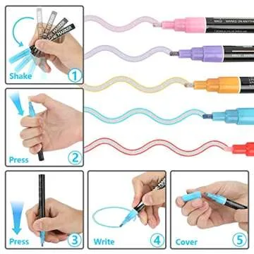 Augot 20 colors Super Squiggles Outline Markers, Self Outline Metallic Markers, Super Squiggles Outline Marker Set Double Line Outline Pens, Silver Markers with Color Outline Pens for Christmas Gifts