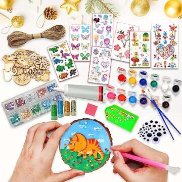 7july Wooden Arts and Crafts Kits for Kids Boys Girls Age 6-12 Years Old,Wood Slices with Diamond Cr...