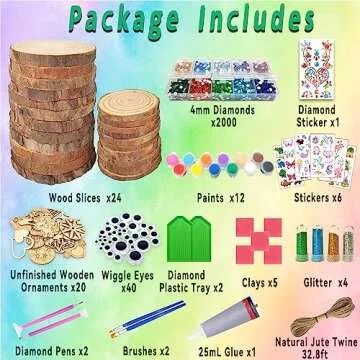 7july Wooden Arts and Crafts Kits for Kids Boys Girls Age 6-12 Years Old,Wood Slices with Diamond Crafts Sets-Little Children's Art & Craft Gifts