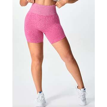 YEOREO Women Seamless Camo Shorts High Waisted Gym Yoga Workout Fuchsia M