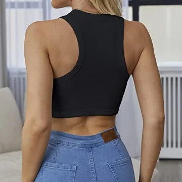 Abardsion Women's Crew Neck Racerback Knit Ribbed Basic Sleeveless Crop Tank Tops (Black,S)