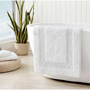 Tommy Bahama - Bathroom Rug, Cotton Bath Mat, Highly Absorbent Bathroom Decor (Long Branch White, 21" x 34")