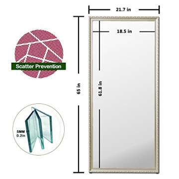 Hans & Alice 65"x24" Rectangular Bathroom Full Length Floor Mirror Standing or Hanging(Champagne)