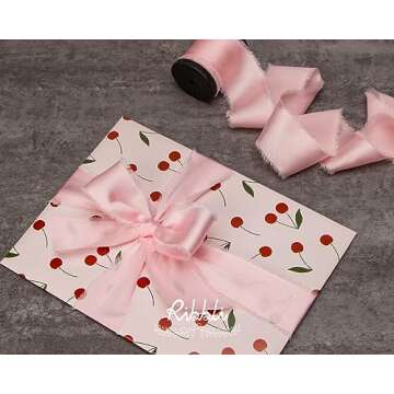 Ribbli Light Pink Silk Satin Ribbon 1.5 Inch x 30 Yard Handmade Frayed Chiffon Pink Ribbon for Gift Wrapping Wedding Invitations Bridal Bouquets Home Decor