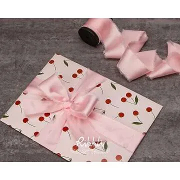 Ribbli Light Pink Silk Satin Ribbon 1.5 Inch x 30 Yard Handmade Frayed Chiffon Pink Ribbon for Gift Wrapping Wedding Invitations Bridal Bouquets Home Decor