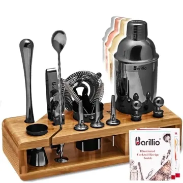 Barillio Black Bartender Kit - Stainless-Steel Cocktail Shaker Set with Bamboo Stand - 23-Pc Mixolog...