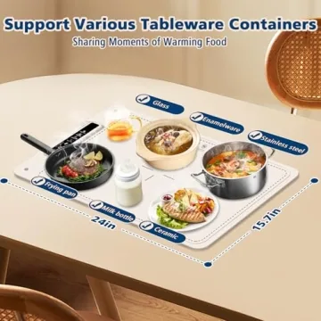 Food Warmer Electric Warming Tray Full Surface Silicone Heating Mat Food Warmer Foldable Hot Plates 4 Temperature Levels for Buffets Party Keep Warm Heating Tray Gatherings Gifts (Beige)