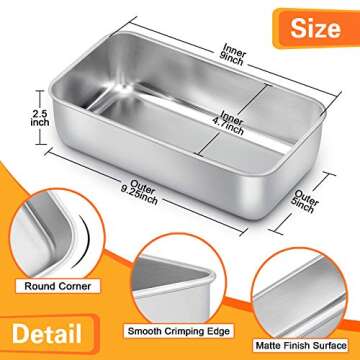 E-far Loaf Pan for Baking Bread, 9 x 5 Inch Stainless Steel Baking Loaf Pans, Metal Bakeware for Bre...