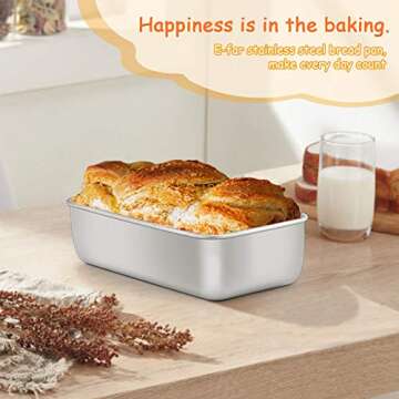 E-far Loaf Pan for Baking Bread, 9 x 5 Inch Stainless Steel Baking Loaf Pans, Metal Bakeware for Bread Meatloaf Cake Brownies, Healthy & Non Toxic, Easy Release & Dishwasher Safe - Set of 2