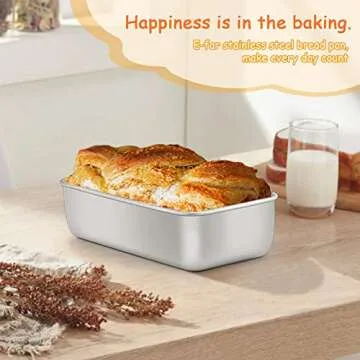 E-far Loaf Pan for Baking Bread, 9 x 5 Inch Stainless Steel Baking Loaf Pans, Metal Bakeware for Bread Meatloaf Cake Brownies, Healthy & Non Toxic, Easy Release & Dishwasher Safe - Set of 2