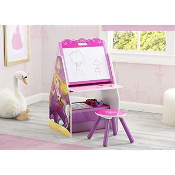 Delta Children Activity Center with Easel Desk, Stool & Toy Organizer for Kids, Disney Princess