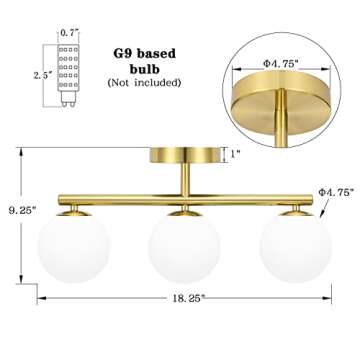 Bathroom Vanity Lights, 3-Light Bathroom Light Fixtures Brass Gold Vanity Lights, Mid-Century Modern Gold Bathroom Lights Over Mirror, Dimmable Wall Sconces Wall Light with Frosted Milk Glass, G9 Base