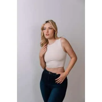 Almere High Neck Contour Tank Top for Women, Sleeveless High-Neck Cropped Tank Top, Double Lined Seamless Fabric