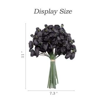 Prakilom Ranunculus Artificial Flowers (Black, 18 Pieces), Silk Mini Bouquets for Home Decor, Wedding, Table Centerpiece and Bridal Shower Decorations, DIY Bulk Faux Floral Arrangements