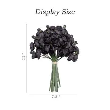 Prakilom Ranunculus Artificial Flowers (Black, 18 Pieces), Silk Mini Bouquets for Home Decor, Wedding, Table Centerpiece and Bridal Shower Decorations, DIY Bulk Faux Floral Arrangements