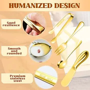 Cheese Butter Spreader Knives Set Charcuterie Accessories 16 Pieces Charcuterie Boards Utensils Stainless Steel Spreader Knife Mini Serving Tongs Spoons and Forks for Jam Appetizers Pastry (Gold)