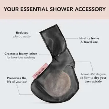 Kitsch Bar Soap Saver Bag – Recycled Mesh Beauty Bar Pouch for Body Wash, Conditioner & Shampoo Bars, Holder to Preserve Soap, Eco-Friendly, Patented Bag – Black