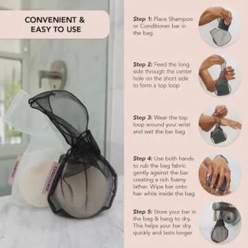 Kitsch Bar Soap Saver Bag – Recycled Mesh Beauty Bar Pouch for Body Wash, Conditioner & Shampoo Bars, Holder to Preserve Soap, Eco-Friendly, Patented Bag – Black