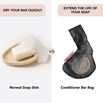 Kitsch Bar Soap Saver Bag – Recycled Mesh Beauty Bar Pouch for Body Wash, Conditioner & Shampoo Bars, Holder to Preserve Soap, Eco-Friendly, Patented Bag – Black