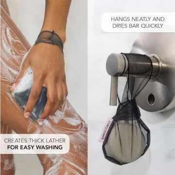 Kitsch Bar Soap Saver Bag – Recycled Mesh Beauty Bar Pouch for Body Wash, Conditioner & Shampoo Bars, Holder to Preserve Soap, Eco-Friendly, Patented Bag – Black