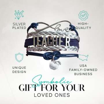 Teacher Bracelet-Teacher Gift for Women, Teacher Infinity Bracelet – Multi-Strand Gift with "Teach...