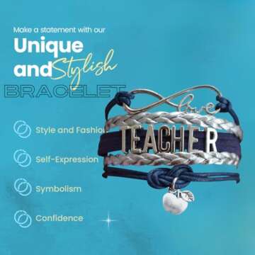 Teacher Bracelet-Teacher Gift for Women, Teacher Infinity Bracelet – Multi-Strand Gift with "Teacher" & Apple Accent – Ideal for Teacher Appreciation, Birthday, End-of-Year Gifts