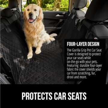 Gorilla Grip 600D Heavy Duty Dog Car Seat Cover for Back Seat, Dog Travel Accessories, Tear Resistant Pet Hammock Protector with Non Slip Grip Dot Backing, Easy Clean Dogs Muddy Paws, Sedan SUV Black