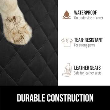 Gorilla Grip 600D Heavy Duty Dog Car Seat Cover for Back Seat, Dog Travel Accessories, Tear Resistant Pet Hammock Protector with Non Slip Grip Dot Backing, Easy Clean Dogs Muddy Paws, Sedan SUV Black